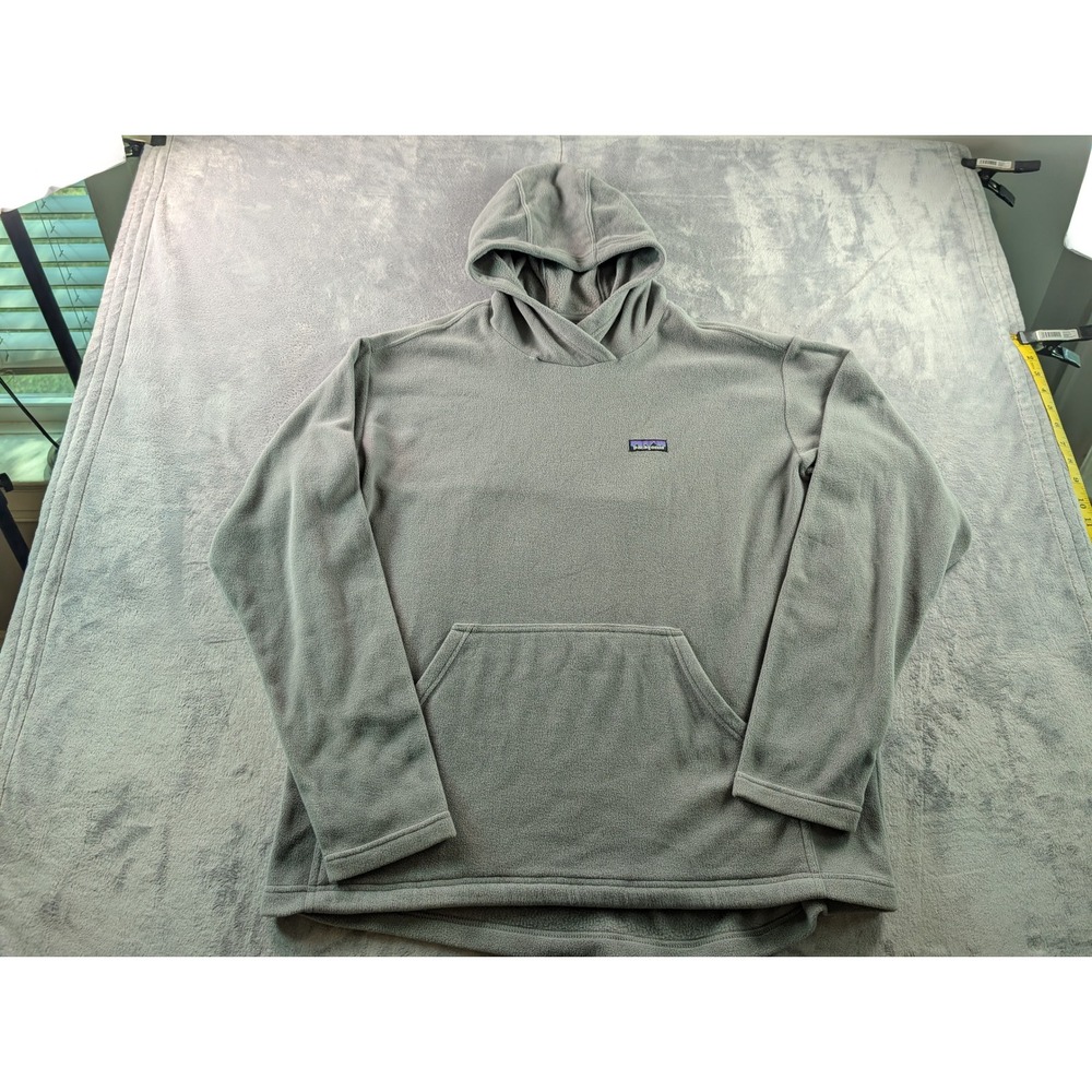 Patagonia Mens XL Micro D Fleece Hoodie Grey Pullover Logo Kangaroo Pocket